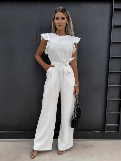 Belted Jumpsuit in White – Amara by Maravesse