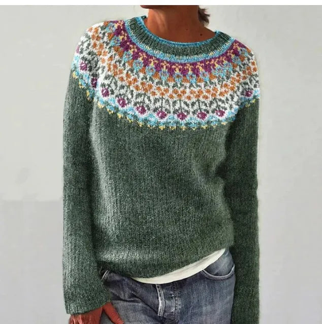 Cable Knit Jumper in Grey/Flowers – Seraphina by Maravesse