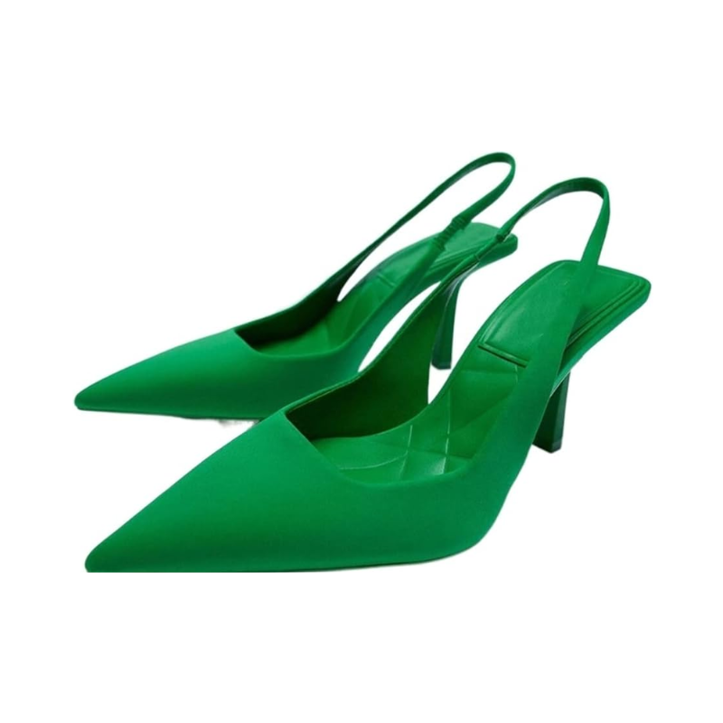 Satin Slingback Heels in Green – Clementine by Maravesse