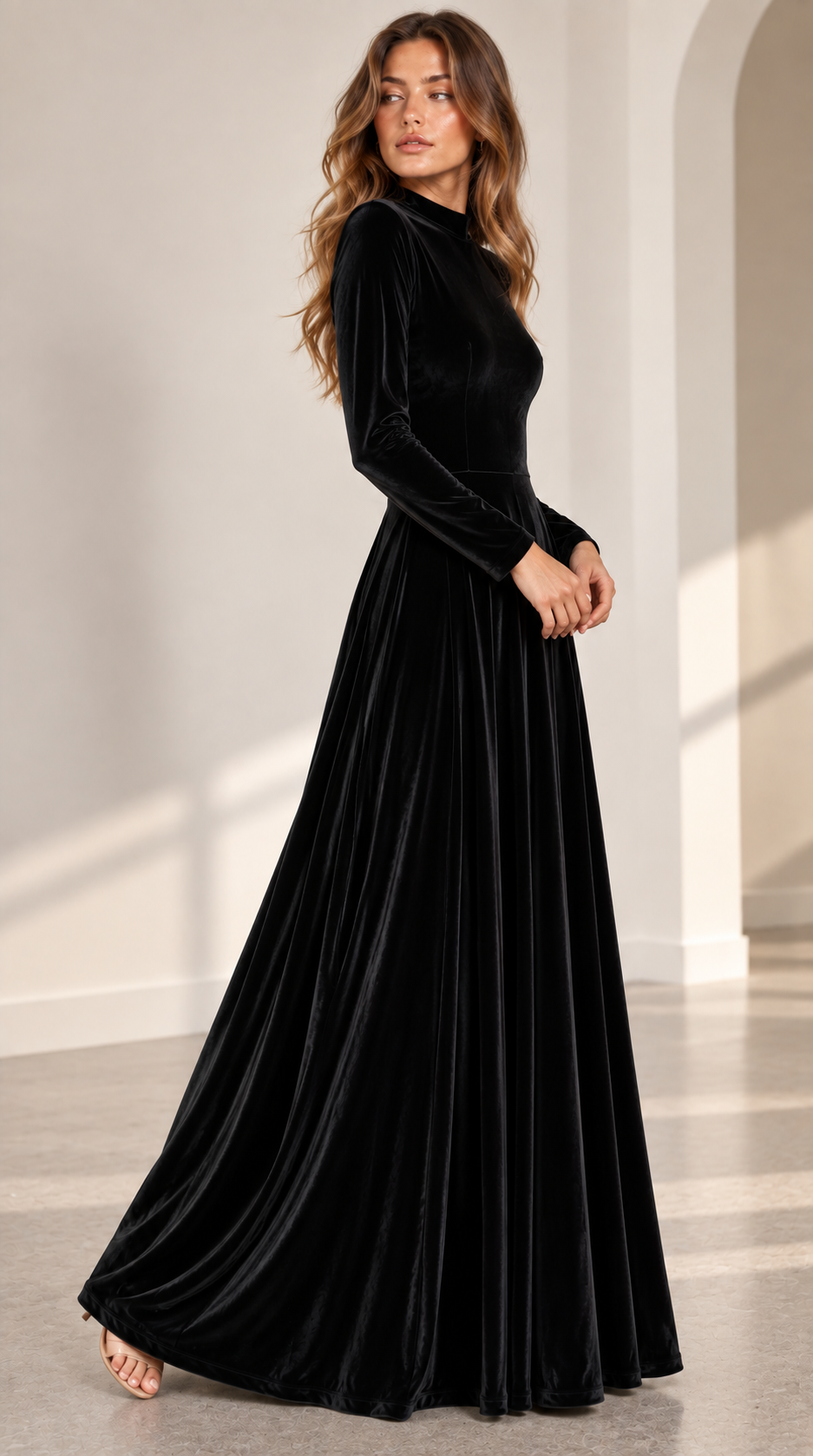 Velvet Midi Dress in Black – Olivia by Maravesse