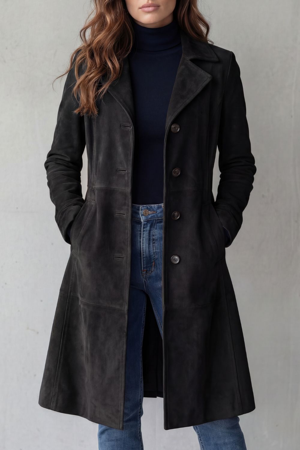 Suede Longline Coat in Black – Maeve by Maravesse