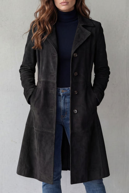 Suede Longline Coat in Black – Maeve by Maravesse