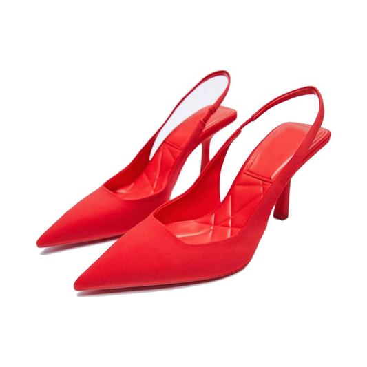 Satin Slingback Heels in Red – Clementine by Maravesse