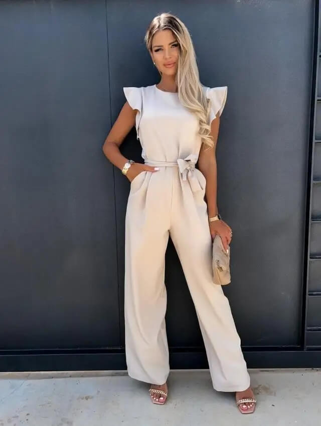 Belted Jumpsuit in Beige – Amara by Maravesse