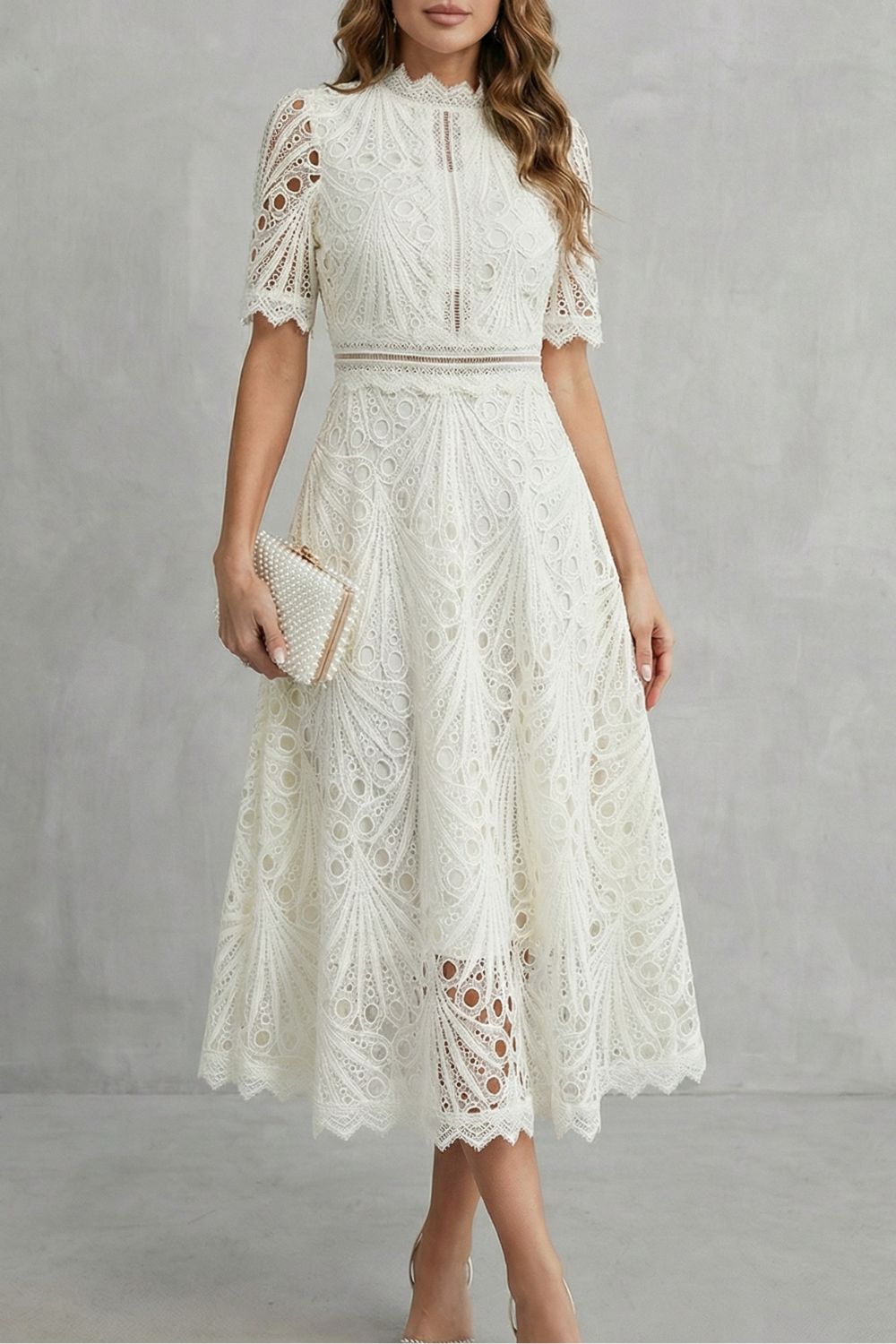Lace Midi Dress in Cream – Fleur by Maravesse