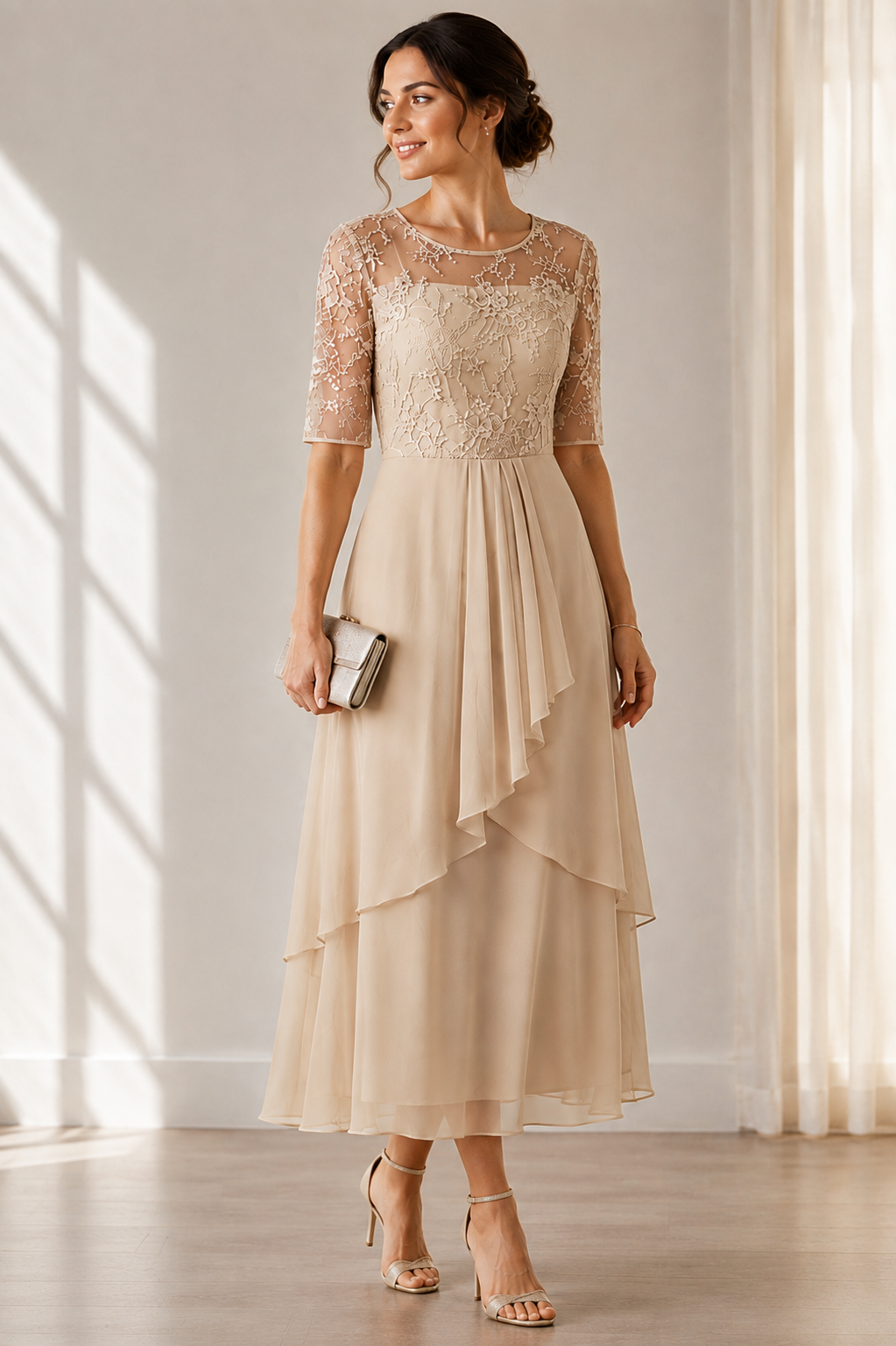 Garden Party Pleated Set in Beige – Noor by Maravesse