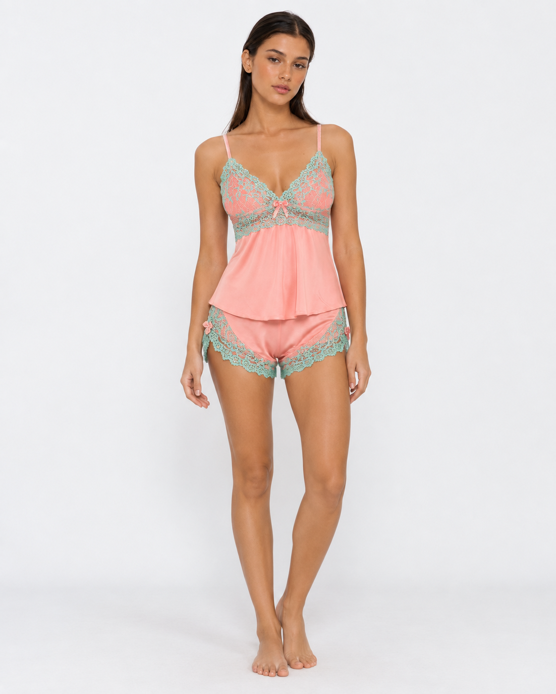 Lace Sleep Set in Peach – Evangeline by Maravesse