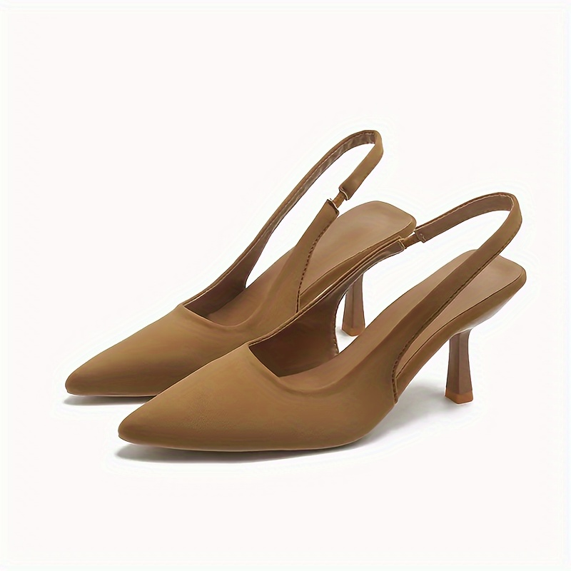 Satin Slingback Heels in Khaki – Clementine by Maravesse