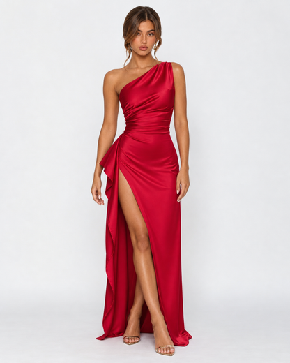 Satin Maxi Dress in Red – Bettina by Maravesse