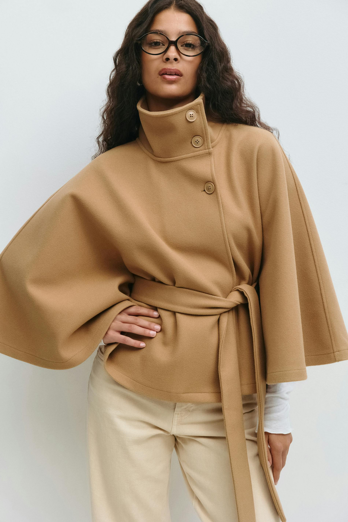 Belted Cape in Beige – Juliette by Maravesse