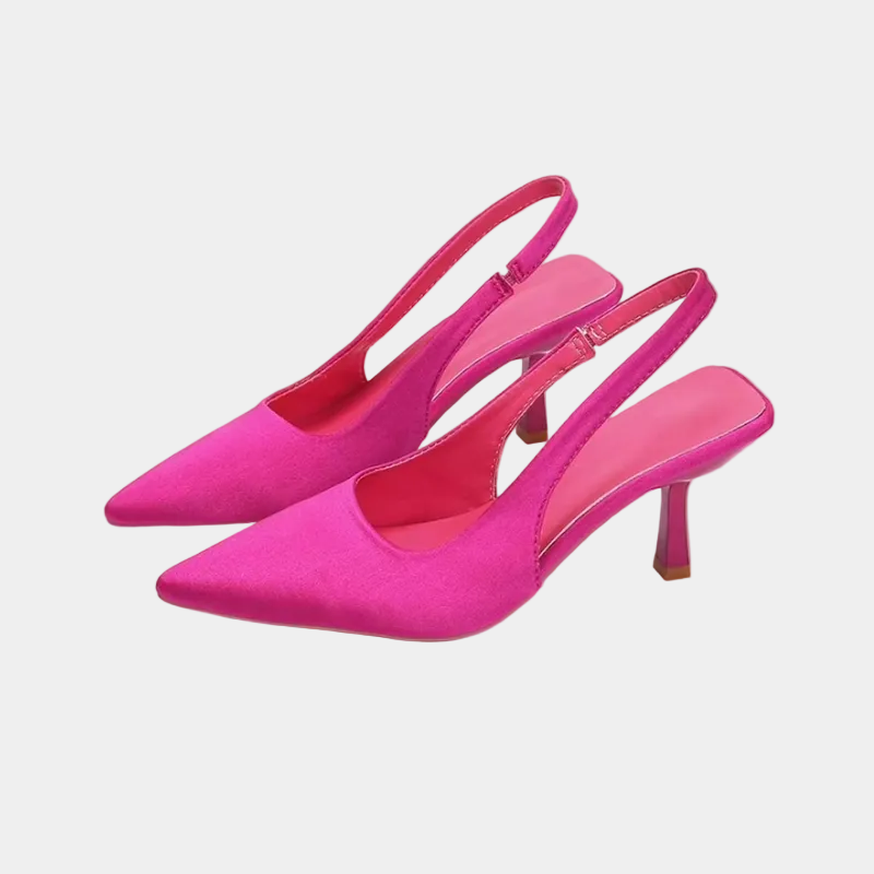 Satin Slingback Heels in Rose Red – Clementine by Maravesse