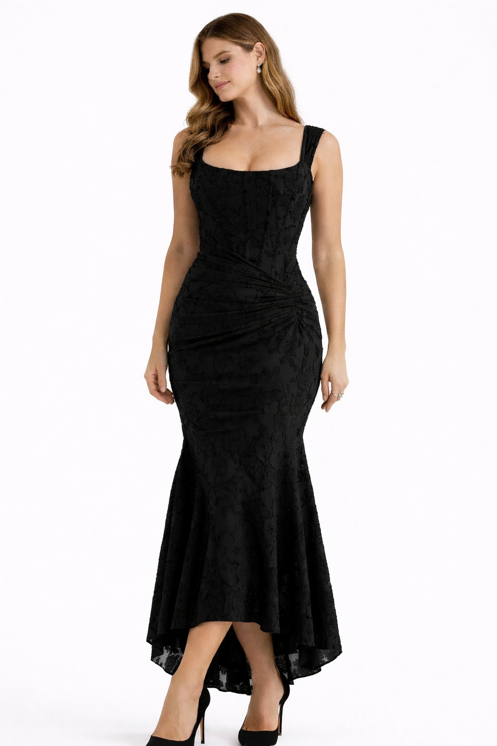 Satin Cowl Midi Dress in Black – Zinnia by Maravesse