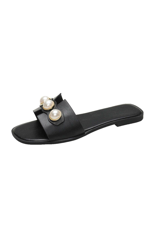 Pearl Leather Sandals in Black – Wilhelmina by Maravesse