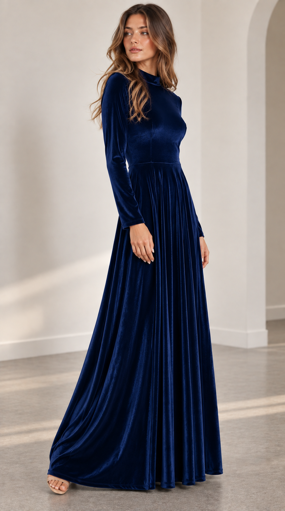 Velvet Midi Dress in Navy Blue – Olivia by Maravesse