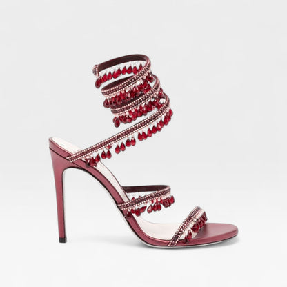 Crystal Strappy Heels in Burgundy – Celine by Maravesse
