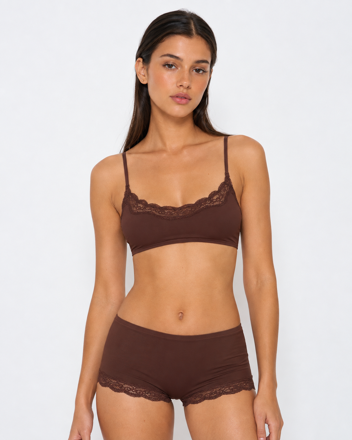 Lace Sleep Set in Brown – Philippa by Maravesse