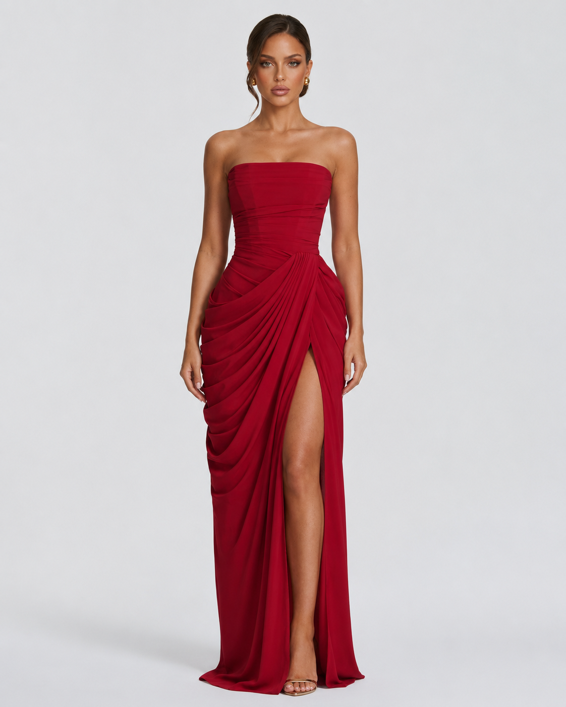 Main Character Drape Gown in Muted red, front