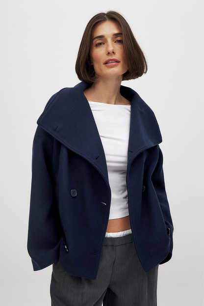 Double Breasted Coat in Dark Blue – Imogen by Maravesse
