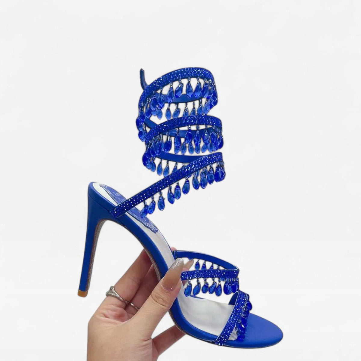 Crystal Strappy Heels in Blue – Celine by Maravesse