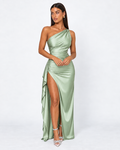 Satin Maxi Dress in Light Green – Bettina by Maravesse