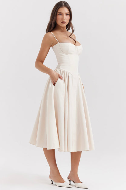 Corset Midi Dress in Light Beige – Saar by Maravesse