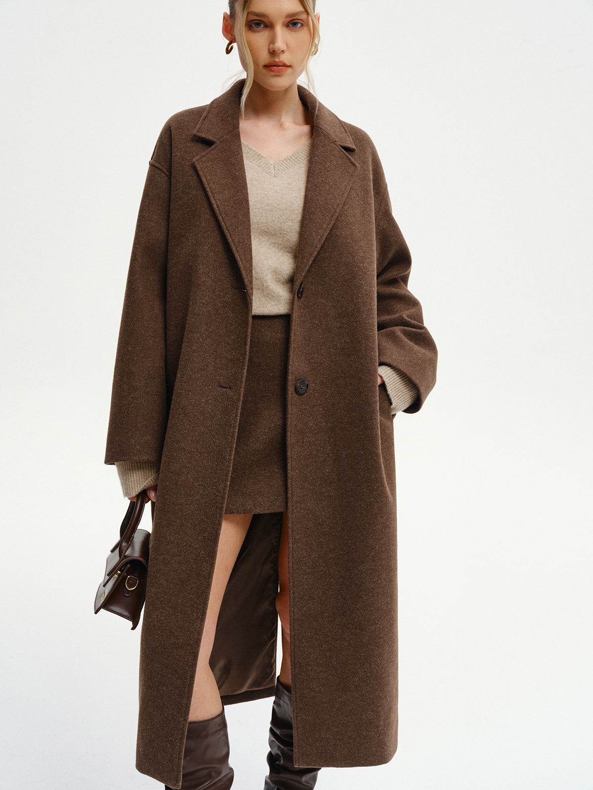 Tweed Oversized Coat in Brown – Giselle by Maravesse