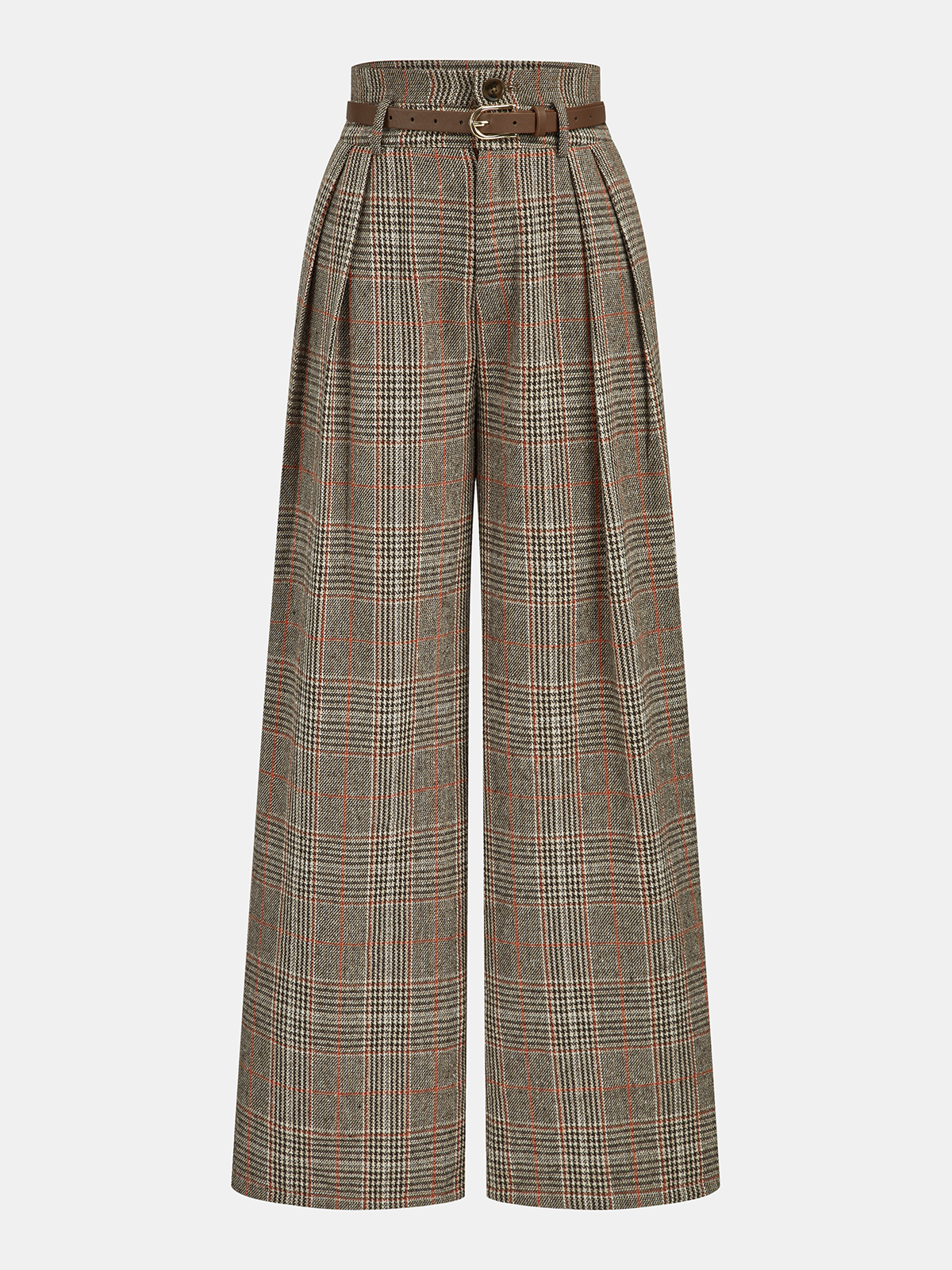 Plaid Belted Trousers in Brown – Valentina by Maravesse