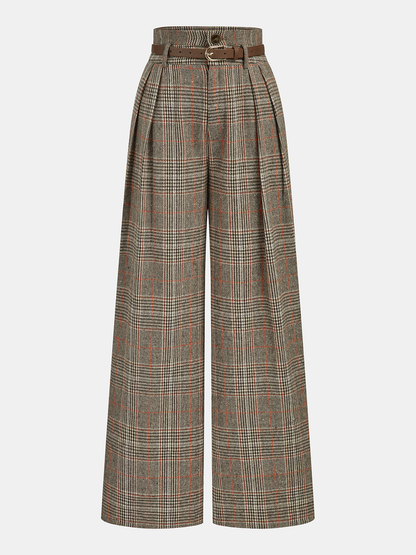 Plaid Belted Trousers in Brown – Valentina by Maravesse