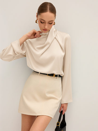 Draped Satin Blouse in Champagne – Josephine by Maravesse