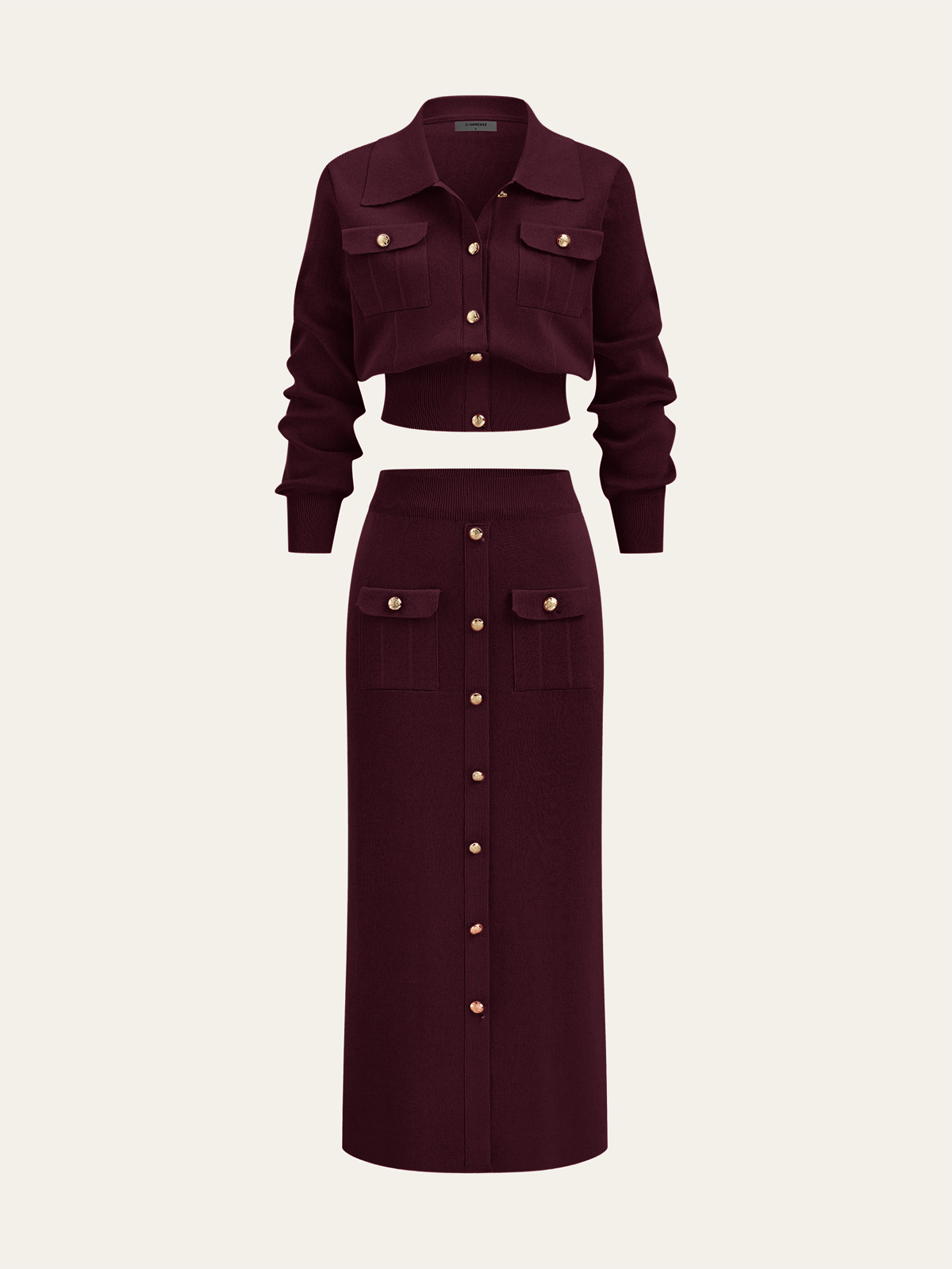 Cardigan Knit Set in Burgundy – Beatrix by Maravesse