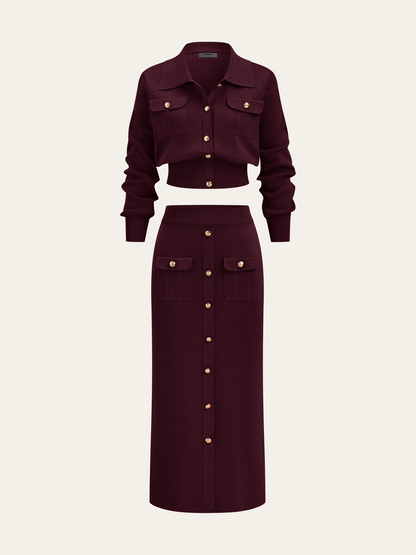Cardigan Knit Set in Burgundy – Beatrix by Maravesse