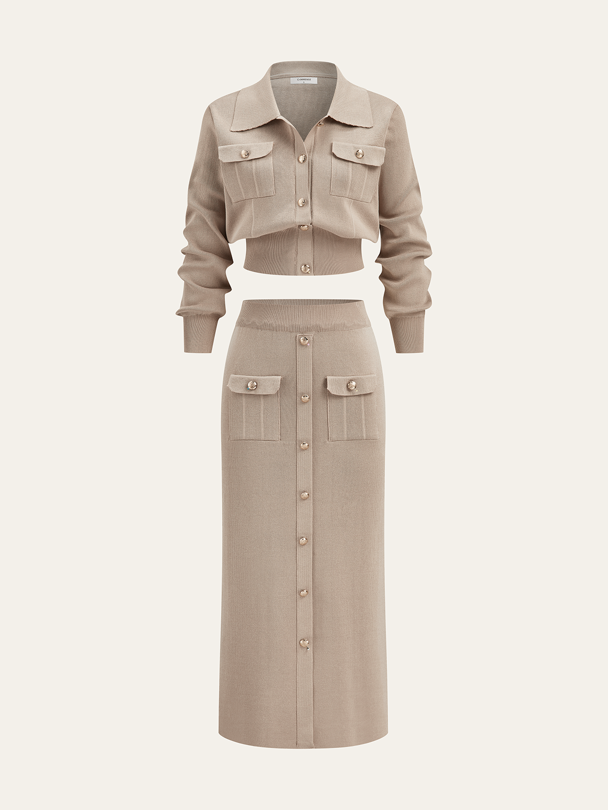 Cardigan Knit Set in Khaki – Beatrix by Maravesse