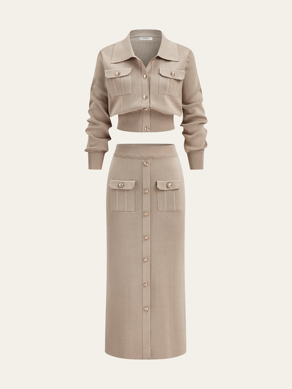 Cardigan Knit Set in Khaki – Beatrix by Maravesse