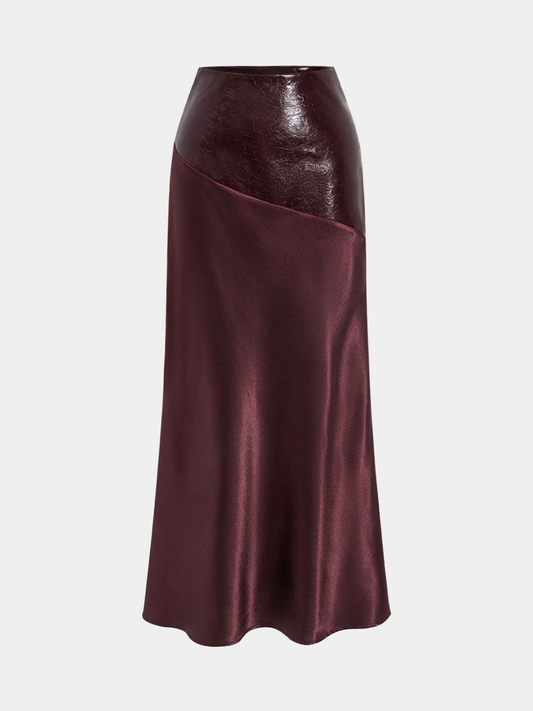 Satin Leather Skirt in Burgundy – Aurelia by Maravesse