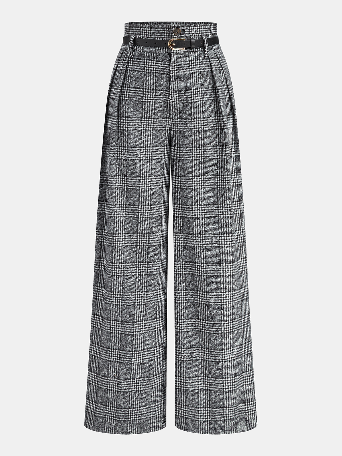 Plaid Belted Trousers in Grey – Valentina by Maravesse