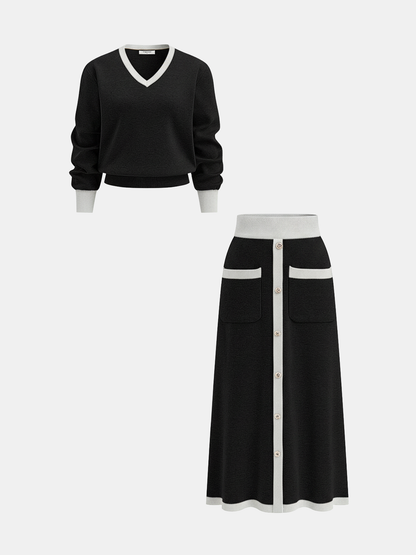 Camel Knit Set in BlackandWhite – Adeline by Maravesse