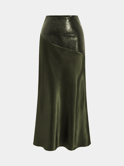 Satin Leather Skirt in Green – Aurelia by Maravesse
