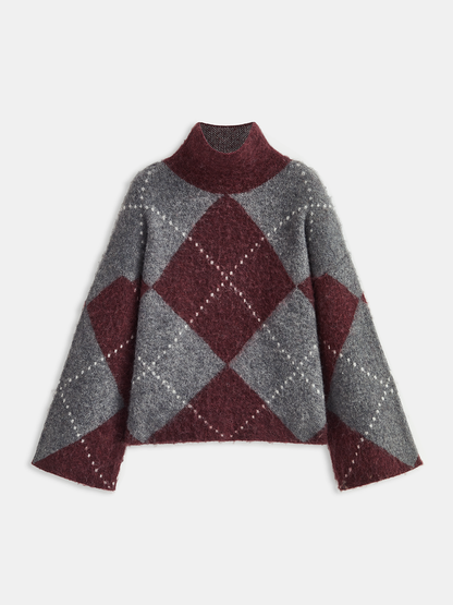 Plaid Wool Cardigan in Burgundy – Elodie by Maravesse