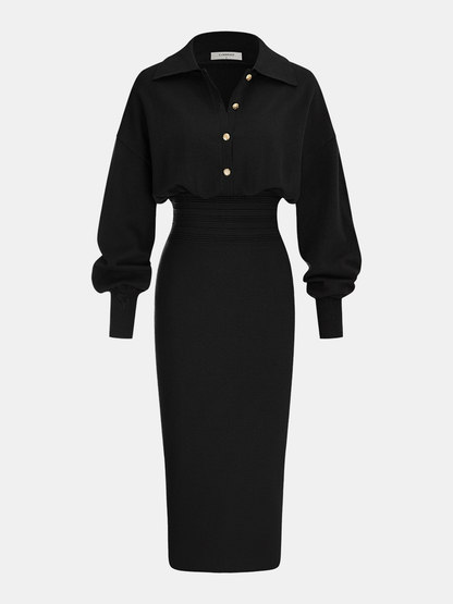 Knit Shirt Midi Dress in Black – Lucille by Maravesse