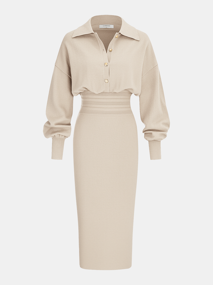 Knit Shirt Midi Dress in Apricot – Lucille by Maravesse