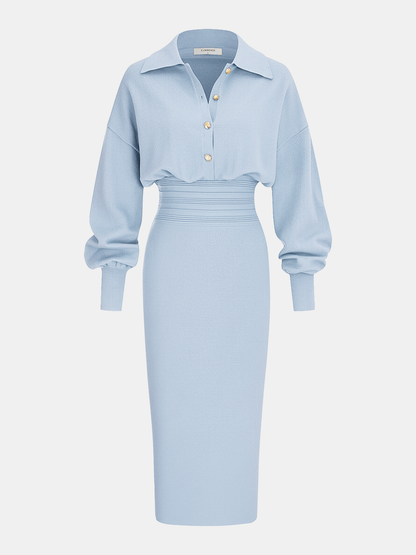 Knit Shirt Midi Dress in LightBlue – Lucille by Maravesse