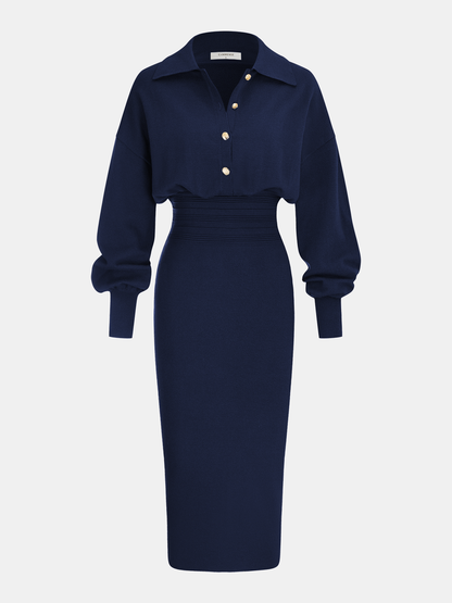 Knit Shirt Midi Dress in Navy – Lucille by Maravesse