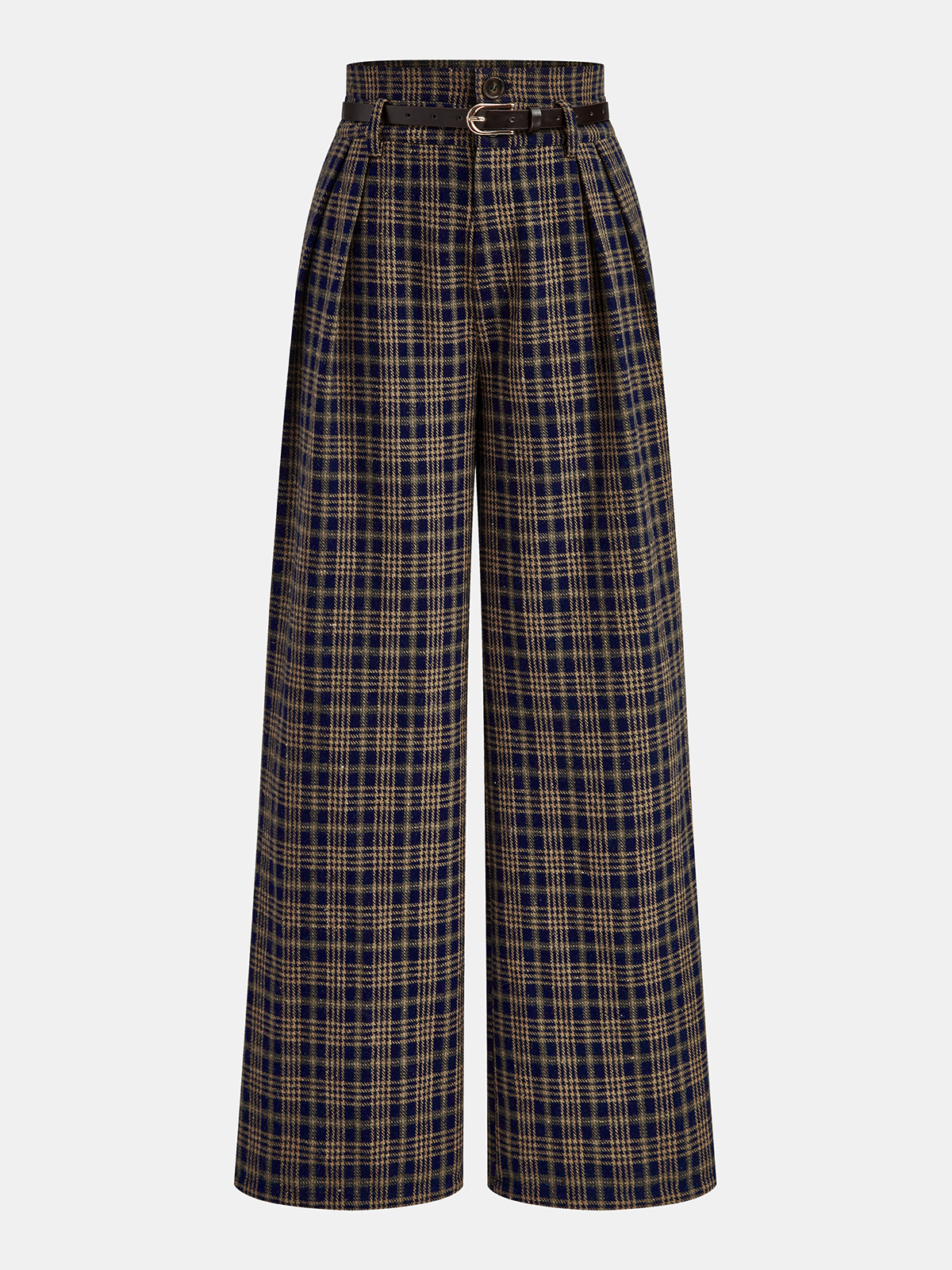 Plaid Belted Trousers in Dark Brown – Valentina by Maravesse
