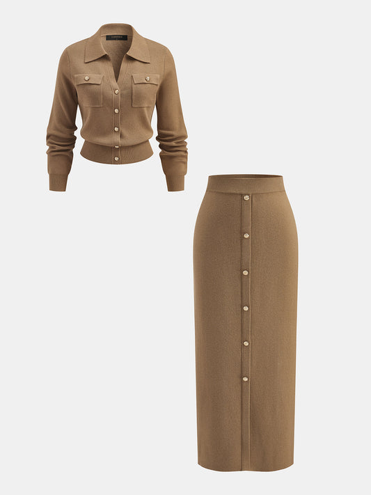 Cardigan Knit Skirt in Brown – Celine by Maravesse