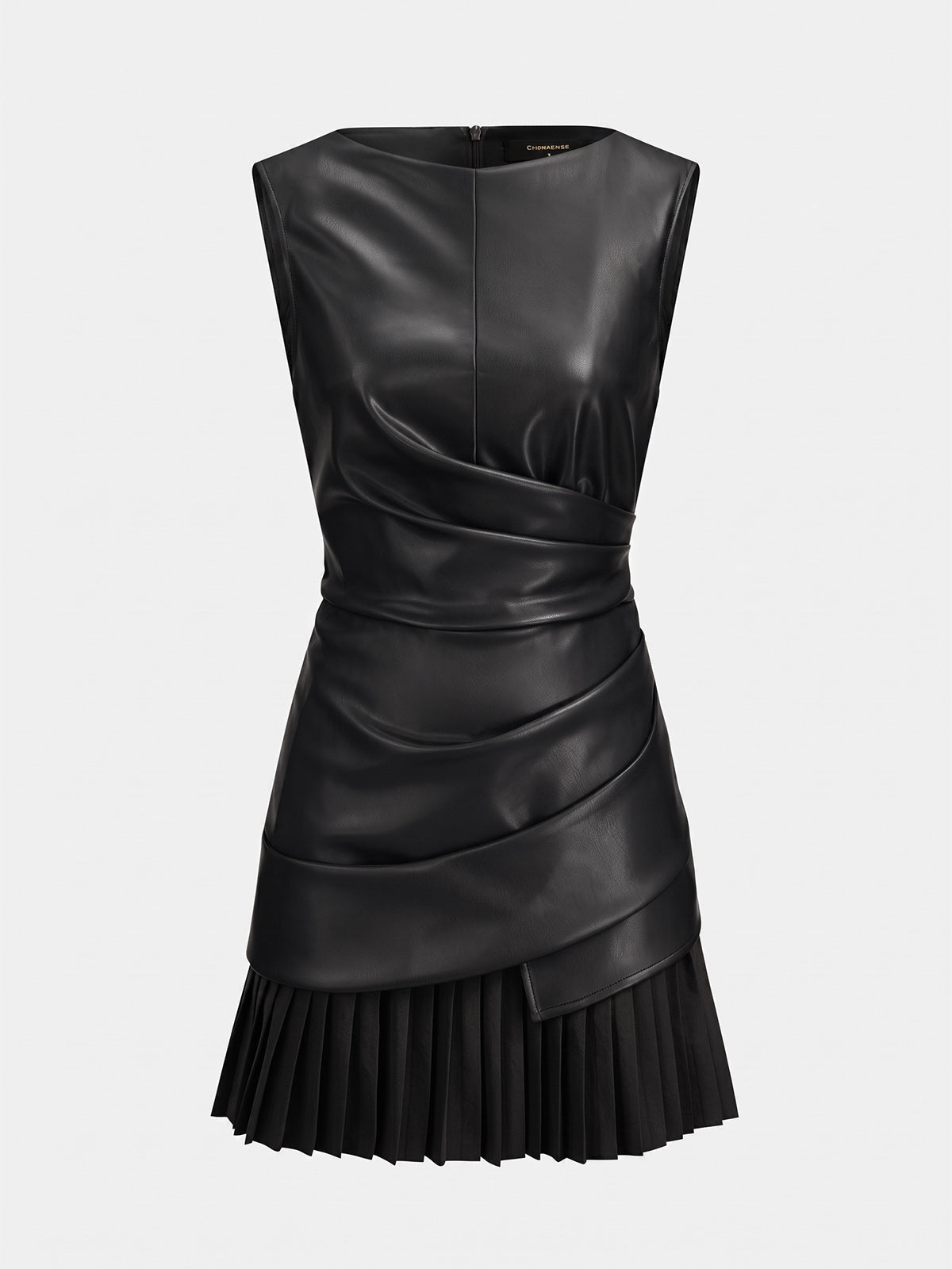 Pleated Leather Mini Dress in Black – Xanthe by Maravesse
