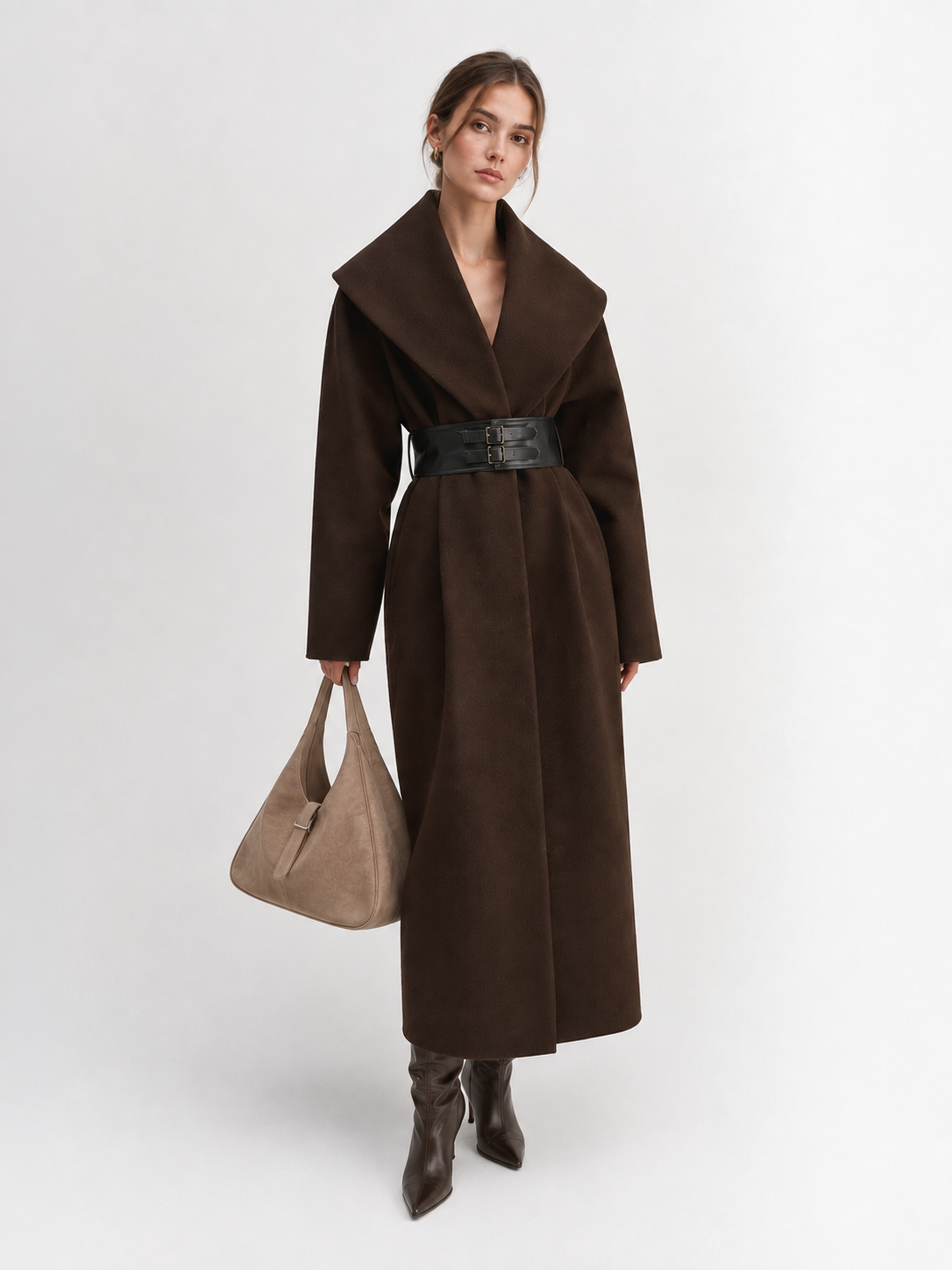 Tweed Oversized Coat in Dark Brown – Clementine by Maravesse