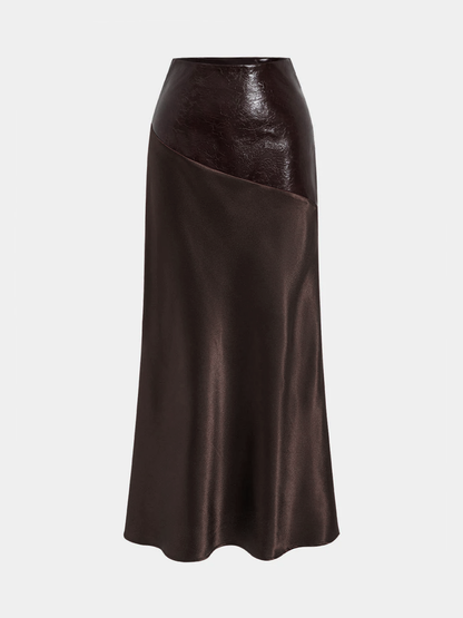 Satin Leather Skirt in Dark Brown – Aurelia by Maravesse