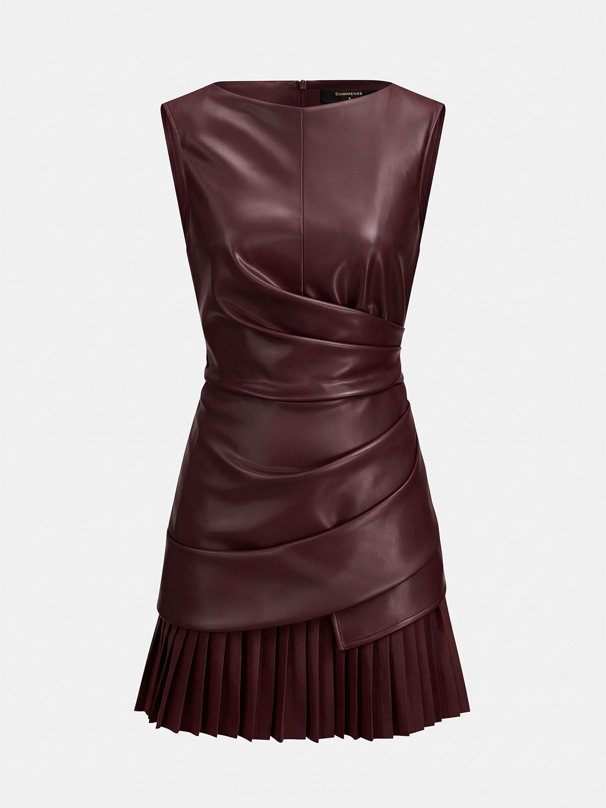 Pleated Leather Mini Dress in Fuchsia – Xanthe by Maravesse