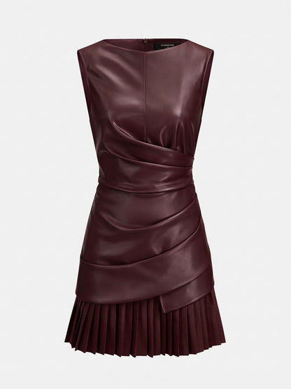 Pleated Leather Mini Dress in Fuchsia – Xanthe by Maravesse
