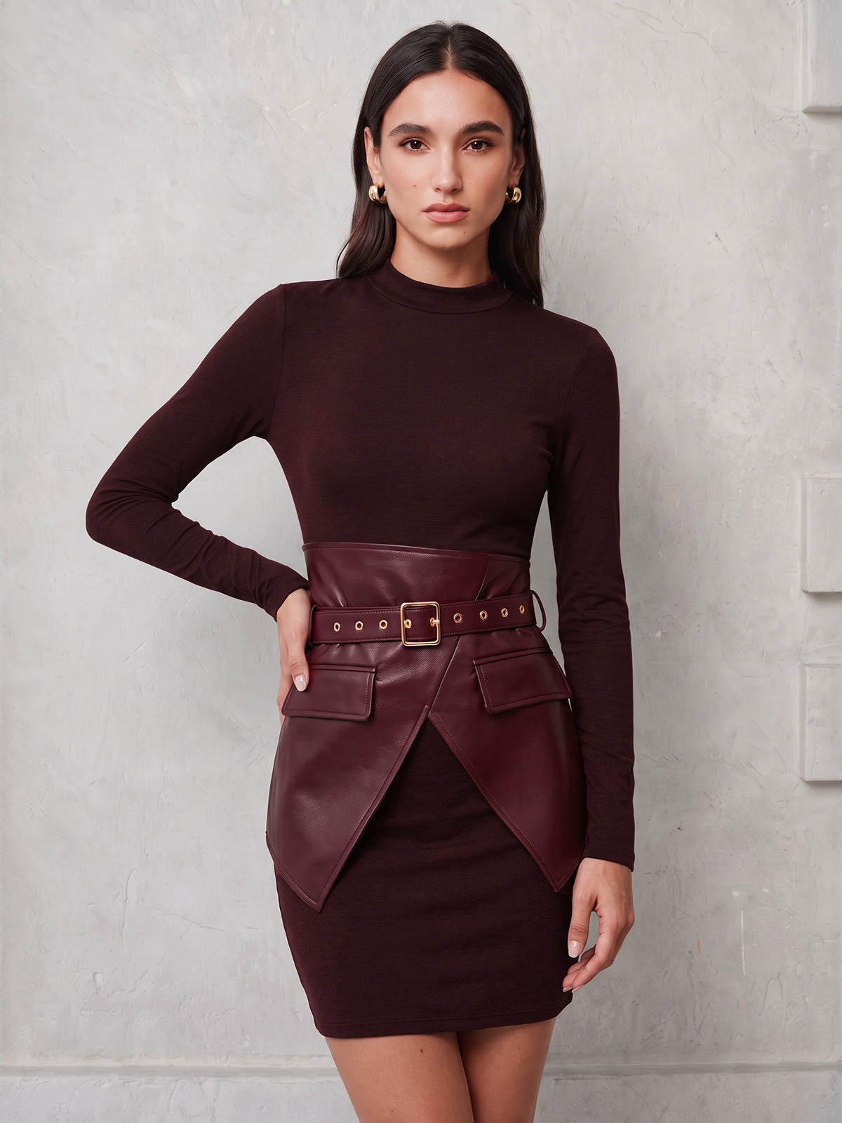Corset Knit Mini Dress in Burgundy – Elise by Maravesse
